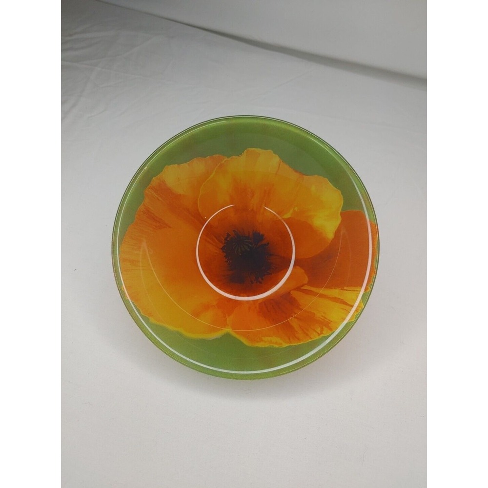 Vintage Arc France Glass Orange Poppy Flower Bowl 6.5" Amberina